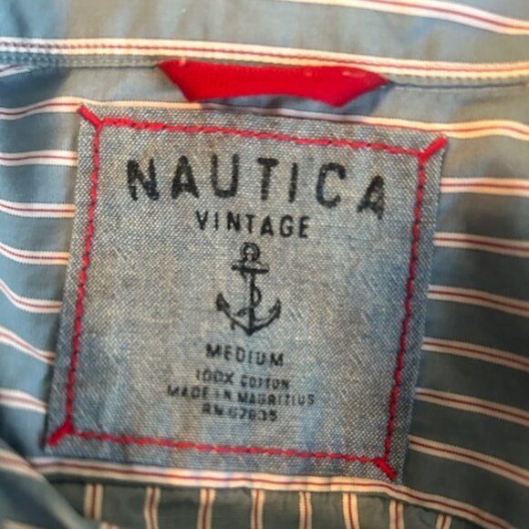 Nautica Vintage Blue/Red & White stripe 1 pocket button down shirt, size M - Picture 4 of 4